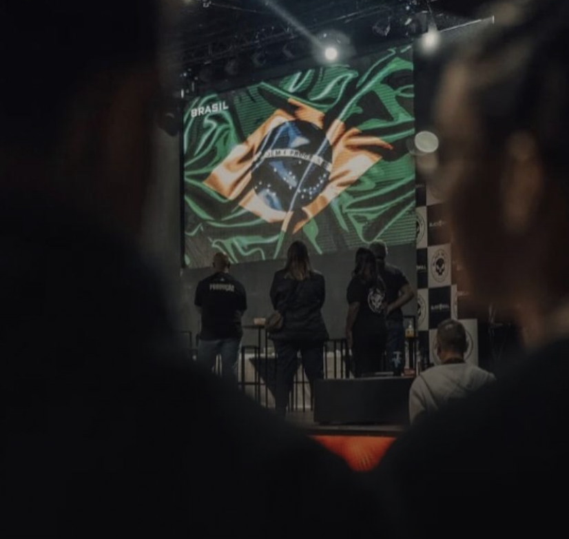Cerimônia de abertura, bandeira do Brasil em destaque.